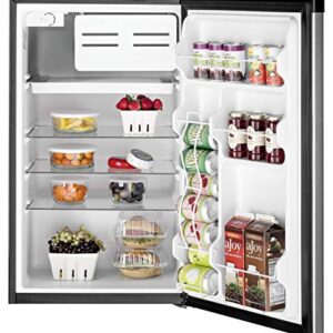 GE Mini Fridge With Freezer | 4.4 Cubic Ft. | Single-Door Design With Glass Shelves, In-Door Can Rack & Small Freezer | Small Refrigerator Perfect for the Garage, Dorm Room, or Bedroom | Clean Steel