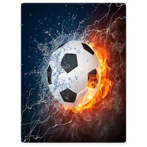 hommomh 60″ x 80″ blanket comfort cozy soft warm throw one sides soccer flame fire
