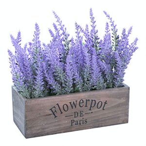 Butterfly Craze Artificial Lavender Plants in Rustic Wooden Planters - Lifelike, Stunning Faux Silk Purple Flowers Perfect for Elevating Your Patio, Home Décor, or Office, Large Dark Brown Pot