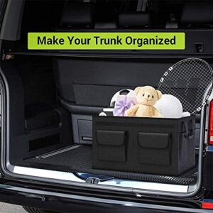 MIU COLOR Car Trunk Organizer with Lid, Foldable Car Storage Organizer with 3 Compartments, 8 Pockets, Leather Handles, Non-Slip Bottom, Car Organizer and Storage for SUV, Van, Grocery, Camping, Black