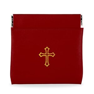 squeeze top rosary pouch red vinyl with gold cross imprint