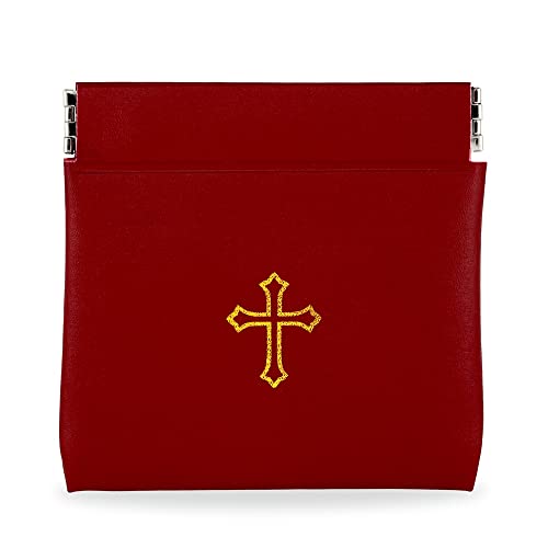 Squeeze Top Rosary Pouch Red Vinyl with Gold Cross Imprint