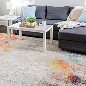 Unique Loom Chromatic Collection Modern Colorful & Vibrant Abstract Area Rug for Any Home Décor, Rectangular 5' 0" x 8' 0", Beige/Pink