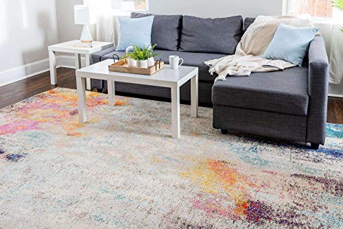 Unique Loom Chromatic Collection Modern Colorful & Vibrant Abstract Area Rug for Any Home Décor, Rectangular 5' 0" x 8' 0", Beige/Pink