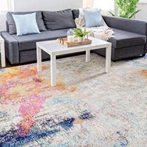 Unique Loom Chromatic Collection Modern Colorful & Vibrant Abstract Area Rug for Any Home Décor, Rectangular 5' 0" x 8' 0", Beige/Pink