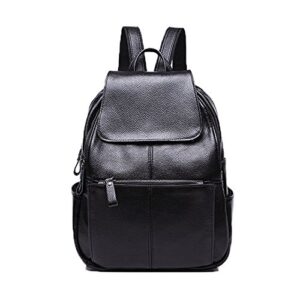 nigedu women backpacks simple genuine leather backpack school bag large travel bag (black)