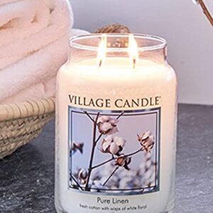 Village Candle Pure Linen Large Glass Apothecary Jar Scented Candle, 21.25 oz, White