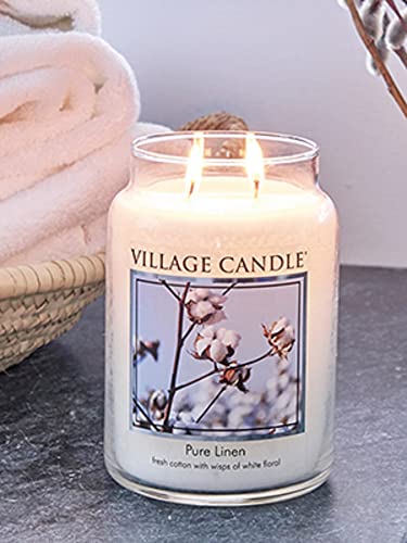 Village Candle Pure Linen Large Glass Apothecary Jar Scented Candle, 21.25 oz, White