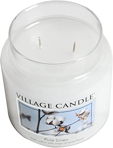 Village Candle Pure Linen Large Glass Apothecary Jar Scented Candle, 21.25 oz, White