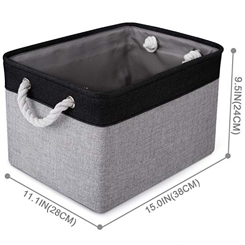 WISELIFE Baskets for Organizing [3-Pack] Collapsible Canvas Storage Bins for Toys Shoes Decorative Storage Bins for Organizing with Handles(Grey-Black Patchwork,15" Lx11 Wx9.5 H)