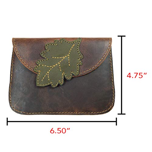 Hide & Drink, Leather Leaves Card Wallet Pouch, Soft Coin & Cash Organizer, Cable Holder & Accessories Case, Handmade Includes 101 Year Warranty :: Bourbon Brown