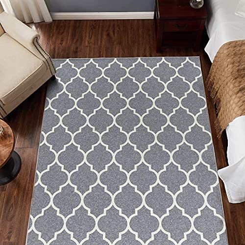 jinchan Area Rug 3x5 Door Mat Kitchen Rug Moroccan Rug Indoor Geometric Mat Soft Quatrefoil Trellis Doormat Non Slip Bathroom Rug Low Profile Floor Cover Entryway for Dining Room Heathered Dark Grey