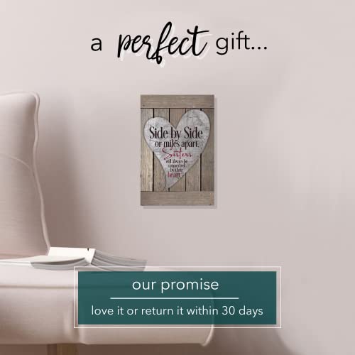 DEXSA Sisters Wood Plaque - Made in the USA - 6x9 - Classy Frame Wall & Tabletop Decoration | Easel & Hanging Hook | Side by Side or Miles Apart, Sisters Will Always be Connected by Their Heart