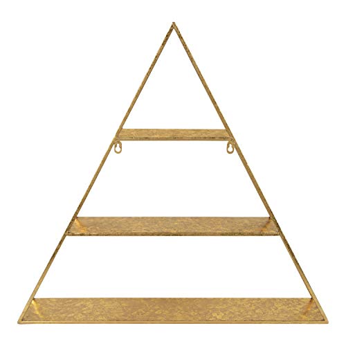 Kate and Laurel Tildan Modern Glam Three Tiered Triangle Floating Metal Wall Shelf, Gold Leaf Finish