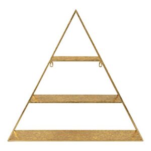 Kate and Laurel Tildan Modern Glam Three Tiered Triangle Floating Metal Wall Shelf, Gold Leaf Finish