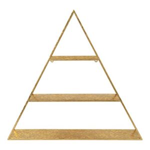 Kate and Laurel Tildan Modern Glam Three Tiered Triangle Floating Metal Wall Shelf, Gold Leaf Finish