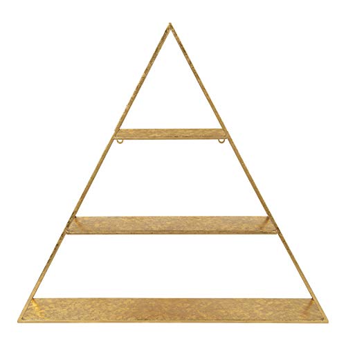 Kate and Laurel Tildan Modern Glam Three Tiered Triangle Floating Metal Wall Shelf, Gold Leaf Finish