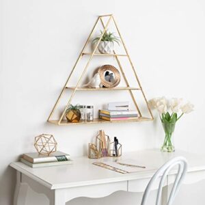 Kate and Laurel Tildan Modern Glam Three Tiered Triangle Floating Metal Wall Shelf, Gold Leaf Finish