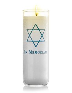 memorial candle yartzeit candle with star of david in glass – white paraffin wax candle burning time 7 days (7 days)