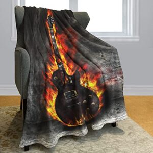 hommomh 60″ x 80″ blanket comfort cozy soft warm throw one sides guitar flame fire smoke