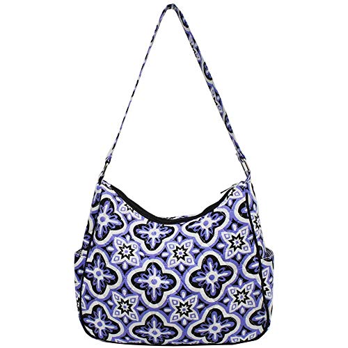 Ngil Quilted Cotton Hobo Shoulder Bag (Quatrefoil Paradise Black)