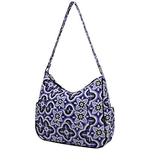 Ngil Quilted Cotton Hobo Shoulder Bag (Quatrefoil Paradise Black)