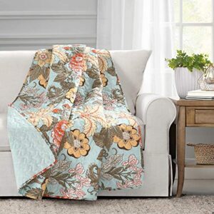 lush decor sydney floral leaf throw blanket, 50″ x 60″, blue & green