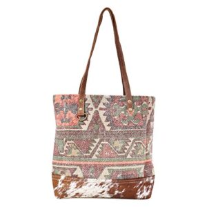 myra bag sprinkle upcycled canvas & cowhide leather tote bag s-1595