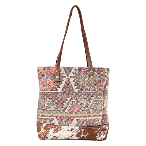 Myra Bag Sprinkle Upcycled Canvas & Cowhide Leather Tote Bag S-1595