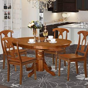 East West Furniture AVNA5-SBR-W 5 Piece Modern Dining Table Set Includes an Oval Wooden Table with Butterfly Leaf and 4 Dining Chairs, 42x60 Inch, Saddle Brown