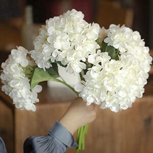 PARTY JOY 5PCS 15.4In Artificial Hydrangea Silk Flowers Bouquet Faux Hydrangea Stems for Wedding Centerpieces Home Decor (White, 5)