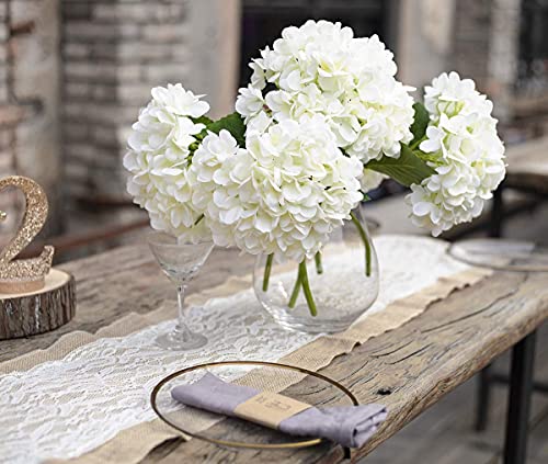 PARTY JOY 5PCS 15.4In Artificial Hydrangea Silk Flowers Bouquet Faux Hydrangea Stems for Wedding Centerpieces Home Decor (White, 5)