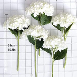 PARTY JOY 5PCS 15.4In Artificial Hydrangea Silk Flowers Bouquet Faux Hydrangea Stems for Wedding Centerpieces Home Decor (White, 5)