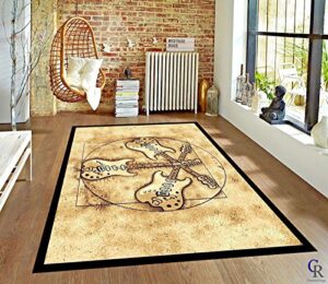 music room band rock & roll three electric guitars novelty area rug (5’ 3” x 7’ 5”)