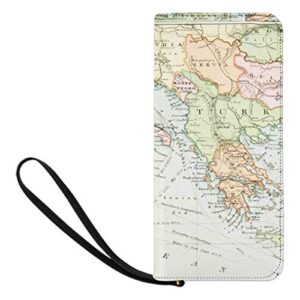 InterestPrint Panoramic View Of An Antique Map Historical Art Women's Purse Clutch Bag Card Holder Wristlets Wallets with Strap