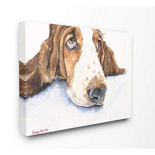 Stupell Industries Cute Dog Head Basset Hound Pet Animal Watercolor Painting Canvas Wall Art, 16 x 20, Multi-Color