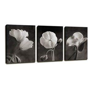 canvas wall art contemporary simple life white flower lily painting wall art decor – 3 panels framed canvas prints black and white style giclee artwork ready to hang home decorations office decor gift