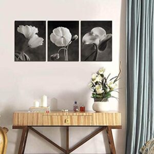 Canvas Wall Art Contemporary Simple Life White Flower Lily Painting Wall Art Decor - 3 Panels Framed Canvas Prints Black and white Style Giclee Artwork Ready to Hang Home Decorations Office Decor Gift