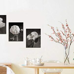 Canvas Wall Art Contemporary Simple Life White Flower Lily Painting Wall Art Decor - 3 Panels Framed Canvas Prints Black and white Style Giclee Artwork Ready to Hang Home Decorations Office Decor Gift