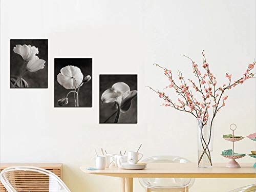 Canvas Wall Art Contemporary Simple Life White Flower Lily Painting Wall Art Decor - 3 Panels Framed Canvas Prints Black and white Style Giclee Artwork Ready to Hang Home Decorations Office Decor Gift