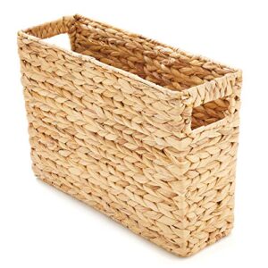 americanflat hand-woven water hyacinth magazine basket with handles – versatile home or office storage, 15 l x 5 w x 10 h inches