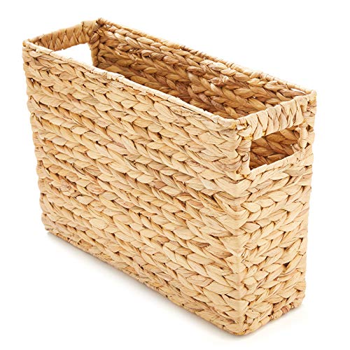 Americanflat Hand-Woven Water Hyacinth Magazine Basket with Handles - Versatile Home or Office Storage, 15 L x 5 W x 10 H inches