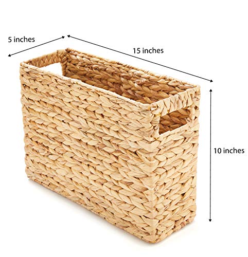 Americanflat Hand-Woven Water Hyacinth Magazine Basket with Handles - Versatile Home or Office Storage, 15 L x 5 W x 10 H inches