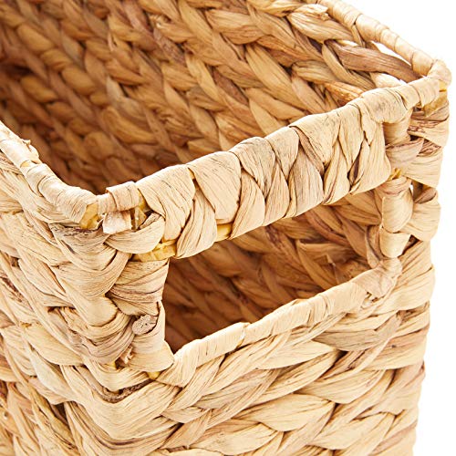 Americanflat Hand-Woven Water Hyacinth Magazine Basket with Handles - Versatile Home or Office Storage, 15 L x 5 W x 10 H inches