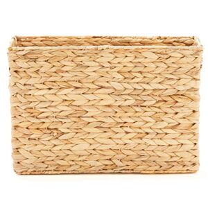 Americanflat Hand-Woven Water Hyacinth Magazine Basket with Handles - Versatile Home or Office Storage, 15 L x 5 W x 10 H inches