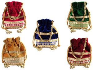 goldgiftideas indian potli bags for wedding, bridal clutch, bridal purse for party, bridal potli bags, traditional potli bags, party favor bags (pack of 5)