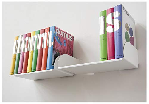 TEEbooks Bookshelf - Set of 2 Shelves - Steel - White - 45 x15 x 25 cm - for Large Format Books, Comics, Art Books