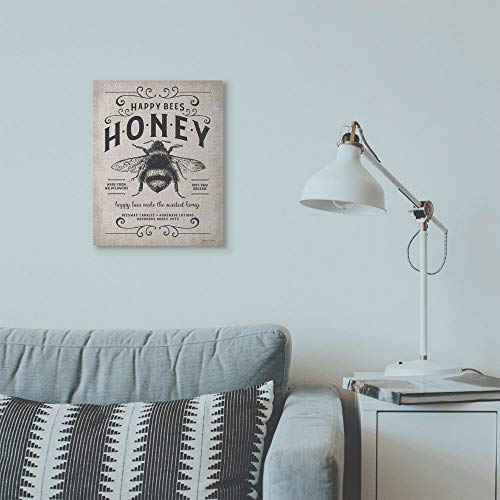 Stupell Industries Honey Bee Rustic Farm Textured Word Design Canvas Wall Art, 16 x 20, Multi-Color