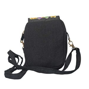 Women's Small Cute Boho Canvas Crossbody Camera Bag Cell Phone Purse with Floral Embroidery