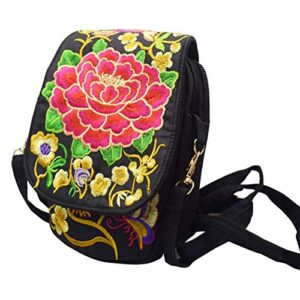 Women's Small Cute Boho Canvas Crossbody Camera Bag Cell Phone Purse with Floral Embroidery